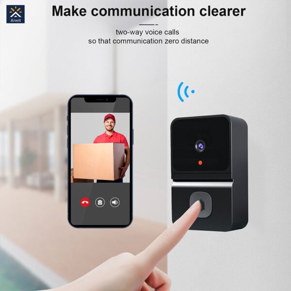 Wireless Video Doorbell 2.4GHz Smart Doorbell Camera IR Night Vision Two-way Audio Remote Phone APP Viewing Control Home Surveillance Video Doorbell Color Black