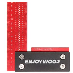 ENJOYWOOD 100mm/4Inch Aluminum Alloy Woodworking Ruler Precision Square Right Angle Ruler Guaranteed T Speed Measurements Ruler for Measuring Type Metric