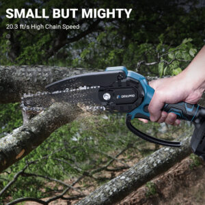 Drillpro 6 Inch Mini Cordless Chainsaw with Safety Lock High-Capacity Battery Ultra-Light Weight Easy-Use Garden Pruning Cutting Tool Woodworking Handheld Outdoor Equipment Battery Quantity without battery