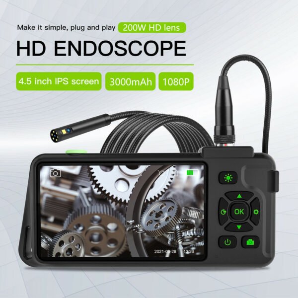 VISHRT 7.9mm Dual Lens 4.5-inch IPS Color Screen Industrial Borescope Waterproof Inspection Camera 3.5/5/10M Rigid Cable Cable Length 3.5M