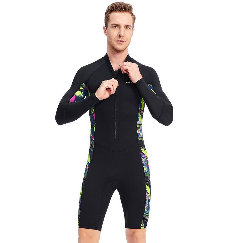 87509415-2781-4289-9a15-e87d99566fcb.jpg DIVE&SAIL Men's 1.5mm Neoprene Shorty Wetsuit UV Resistant Front Zip Long Sleeve Diving Suit for Snorkeling Swimming Surfing Gender Men L