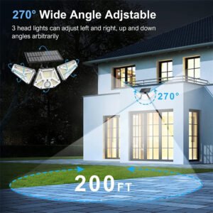 2PCS 113LED Solar Flood Lights Outdoor with Two Remote Control 3 Heads 270 Lighting Waterproof PIR Sensor Motion Lights Wireless Wall Lights for Porch, Yard, Garage