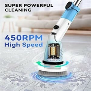 [EU Direct] TASVAC EB5 Spin Scrubber, 450RPM Cordless Shower Brush And Adjustable Extension Arm With 5 Replaceable Cleaning Heads Rotary Scrubber Dirt Eraser Electric Brush for Bathroom Kitchen Car Floor