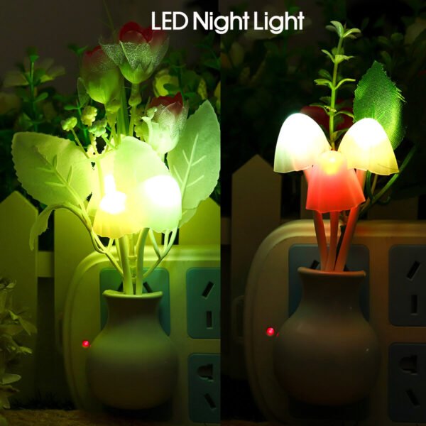 Romantic Flower Mushroom LED Night Light Sensor Baby Bed Lamp Decor US Plug Type A