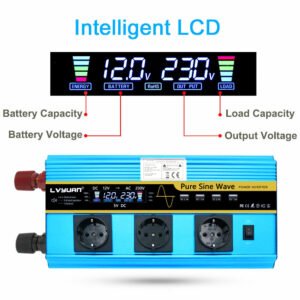 [EU Direct] Lvyuan 2000W(Peak Power 4000W) Pure Sine Portable Inverter DC 12V to AC 220V 230V LCD Voltage Display Converter Remote Control Multiple, EU Socket