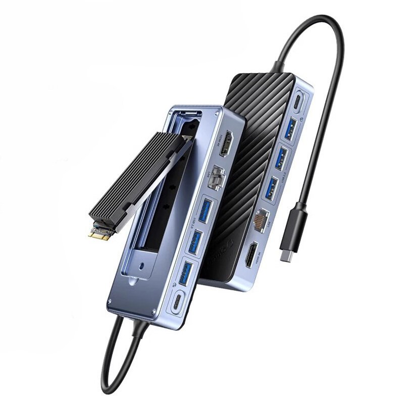 919e9065-4b61-4253-94a8-67a1681d828f.jpg ORICO 8-in-1 USB-C Hub with M.2 NVMe SATA SSD Enclosure Laptop Docking Station Adapter with HD 4K/60Hz USB3.2 Gen2 USB2.0*2 PD 100W RJ45 1000M Color Grey