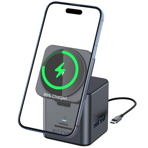 BlitzWolf BW-TH17 9 in 1 Type-C Docking Station Magnetic 15W Wireless Charger Stand USB-C HUB with USB3.0*3 HD 4K@30Hz Gigabit RJ45 SD/TF Card Slot PD 100W Type 9 in 1