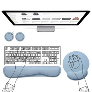 AtailorBird Mouse Pad with Wrist Support Keyboard Wrist Rest Durable Comfortable 2 Set for Laptop Office Gaming Working with 2 Pcs PU&Cork Coasters Color Black
