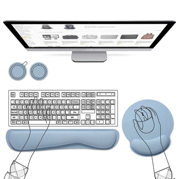 AtailorBird Mouse Pad with Wrist Support Keyboard Wrist Rest Durable Comfortable 2 Set for Laptop Office Gaming Working with 2 Pcs PU&Cork Coasters Color Black