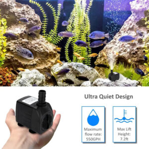 30W Ultra Quiet Submersible Water Pump 550GPH High Lift for Aquariums Fish Tanks Ponds Hydroponics Statuary with 3 Nozzles US/EU Plug Option Plug EU Plug Color Black