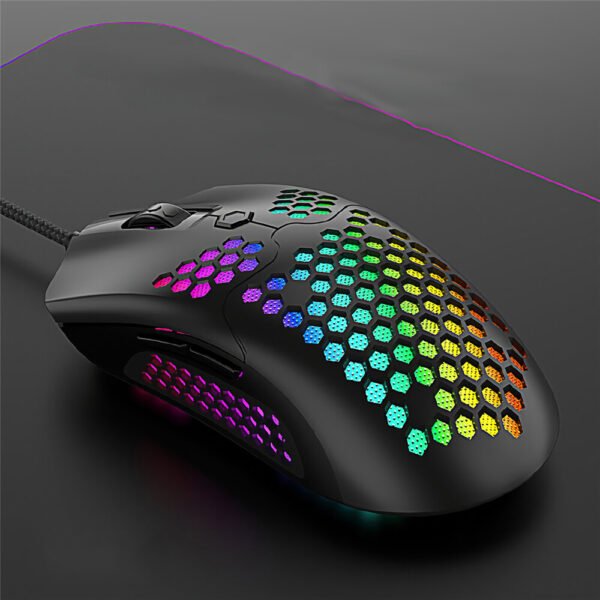 ZIYOULANG M5 Wired Game Mouse Breathing RGB Colorful Hollow Honeycomb Shape 12000DPI Gaming Mouse USB Wired Gamer Mice for Desktop Computer Laptop PC Color Black