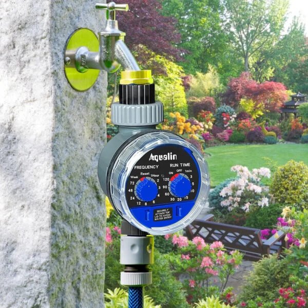 2PCS Aqualin Automated Garden Water Timer with Sensor Compatibility Manual Override Customizable Frequency and Run Time for Efficient Irrigation and Watering