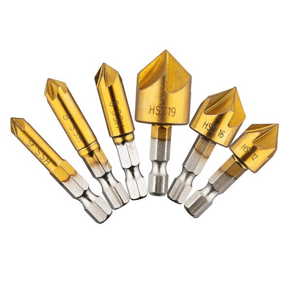 6pcs 6mm-19mm 5 Flute Countersink Drill Bit Set 90 Counter Sink Chamfer Cutter 1/4 Inch Hex Shank