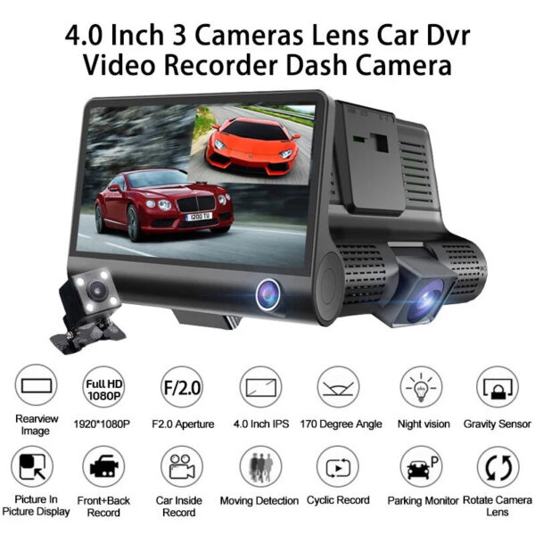 4 inch IPS HD Screen Car DVR Dash Cam 1080P 2 Lens / 3 Lens Camera Night Vision With 170 Degree Rear View Type 2 lens