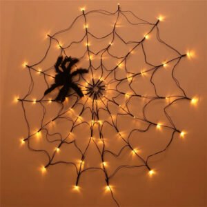 Solar Halloween LED 1.2m Spider Web Lights Waterproof Black Spider Net Lights Halloween Purple String Light Outdoor Home Party Decor Light Color Purple