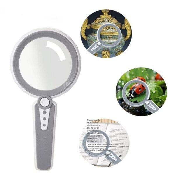 2in1 30X LED Rechargeable Handheld Magnifier Double Lens High Magnification for Reading Craft Inspection Ergonomic Design color2 Grey