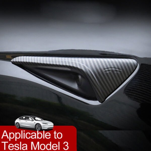 For Tesla Model 3/Y Car Fender Camera Covers Carbon Fiber Side Protective 2PCS Color Matte Carbon Fiber Look