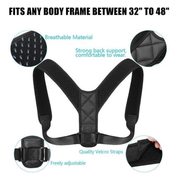 Adjustable Back Support Invisible Shoulder Posture Corrector Unisex Spine Neck Health Correction Belt for Home Office Sport Color Black