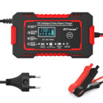 RJtianye European Standard 12V 6A Smart Pulse Repair Charger for SUV Motorcycle Charger LED Screen Display Color Blue