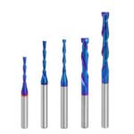 LAVIE 6.35mm 1/4" Shank Solid Carbide Bit Up Cut Flush Trim Bit Down Cutter Compression Flush Trim Bit Router Bit Nano Blue Coated Size 6.35x6.35x31.75x76.2mm