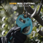 VIOLEWORKS 21V Brushless Pruning Shears with 1500mAh Battery and European Charger in Blue and Black - Compact Plastic Case with CE Label and 30mm Opening. Battery & Plug 1 Battery & EU Plug
