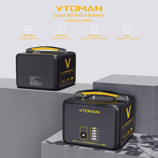[EU Direct] VTOMAN Jump 600 Backup Battery 640Wh - for Jump 600 Portable Power Station, LiFePO4 Expansion Battery Emergency Power Supply with BMS Protection, for Home Use, Backup, Camping, Blackout, RV, Vans Color Black