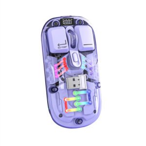 iBlancod H118 Dual Mode Wireless Mouse RGB 1600DPI Dual Mode 2.4G & BT5.0 Rechargeable Transparent Magnetic PC Cover Gaming Mouse with Battery Display Color Black