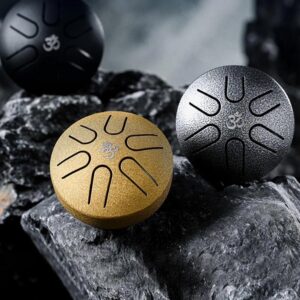 HLURU 3 Inch 6 Tone Mini Ethereal Drum Steel Tongue Drum Leisure Percussion Instrument for Beginner Color Black
