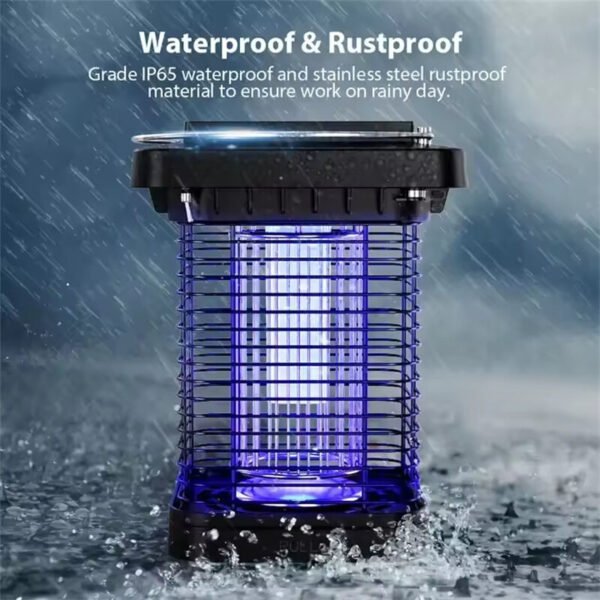 Solar Powered Bug Zapper EM02 Portable Outdoor Mosquito Killer Lamp High Voltage Electric Insect Repellent Stainless Steel IP65 Waterproof LED Light for Courtyard Garden Patio Backyard