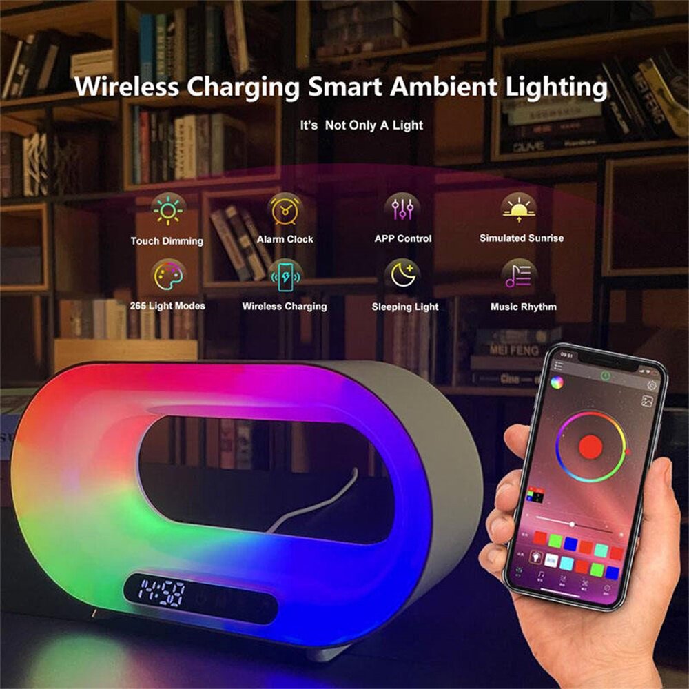 cebc9e97-e326-4bce-a62a-45bf3e4f7804.jpg Multi-function 3 In 1 LED Night Light APP Control RGB Atmosphere Desk Lamp Smart Multifunctional Wireless Charger Alarm Clock