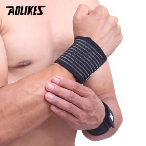 AOLIKES 1PCS Cotton Elastic Bandage Wrist Band Anti-slip Breathable Hand Protection for Weightlifting Ball Games Sports Color Black