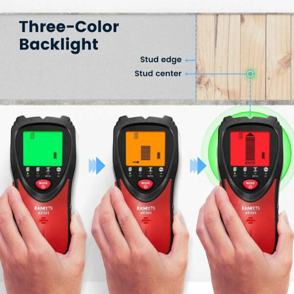 US EU Direct KAIWEETS KES01 Stud Finder Wall Scanner with Tricolor Backlight 5-in-1 Functionality for Metal Wood AC Wires Detection Safety Priority High Accuracy with Comprehensive User Manual Home Improvement Tool