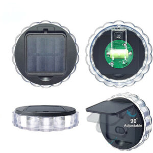 Solar Wall Light Outdoor Garden Deck Round Petal Fence Light 8 Modes Glowing Garden Light Remote Control Light Color White Light