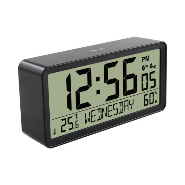 Large LCD Digital Alarm Clock with Large Display Thermometer Hygrometer with Night Light Battery Operated Safe Rounded Corners Design for Home Office Bedroom