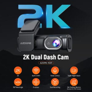 AZDOME M301 Ultra HD WiFi Dash Cam  2K+720P 2 Channel Dual Dash Cam With WiFi GPS Smart Voice Control Front & Rear Dual Lenses