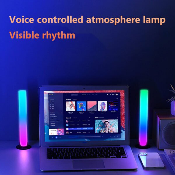 2Pcs Creative RGB Music Sound Light Bar 5V USB App Control Led Music Rhythm Night Lights Pickup Voice Ambient Light Color Black