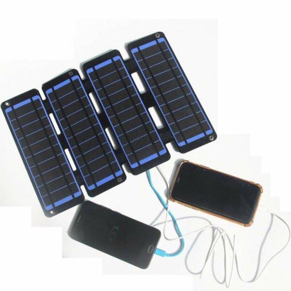 14W 5V ETFE Solar Folding Charger Solar Panel Mobile Phone Power Bank Outdoor Power Bank Charging Pack Dual USB Color. BLack