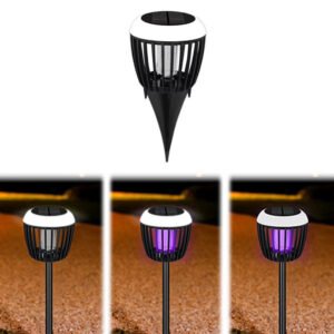 Solar Mosquito Killer Lamp Waterproof Lighting Mosquito Repellent Lamp Solar Lawn Light Mosquito Zapper Lamp for Outdoor Garden Patio Use Color Black