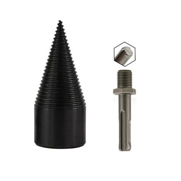 2PC Wood Splitter Firewood Drill-Bit Kindling Log Splitter Heavy Duty Electric Splitting Drills 42mm Screw Cracker Removable Cone Driver Hex Shank Square Round Handle Type Square Shank