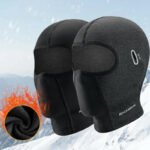 ROCKBROS Winter Cycling Face Cover Breathable Full Face Protection Double Layer Thickening Thermal Faceguard for Skiing Cycling Sport Color. Black with Glass Hole