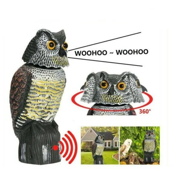 Outdoor Owl Bird Repellent Mouse Deterrent with Electronic Shake Head Feature Generic Realistic 360 Degree Rotating Bird Repellent Owl Decoy Bird Scare Sound and Shadow Control Garden Yard Decor