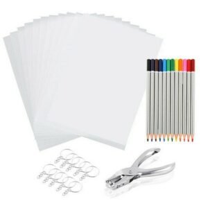 198Pcs/145Pcs/33Pcs DIY Heat Shrink Plastic Sheet Kit Shrinky Art Paper Hole Punch Keychains Pencils Type Type A