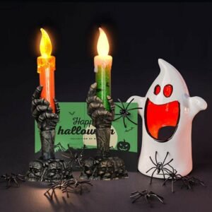 Halloween Light Flameless Plastic Candles Halloween Decoration Props Ghost Light Size L Color Purple