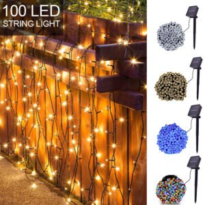 12M 100LED Solar Powered Fairy String Light Christmas Holiday Party Outdoor Garden Decor Color. Multicolor