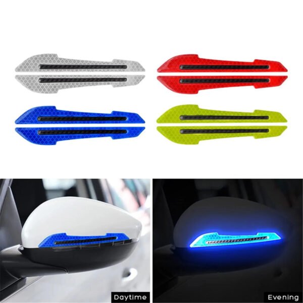 2pcs 3D Car Bumper Reflective Strips Car Rearview Mirror Stickers Safety Reflective Stickers Reflective Warning Stickers Color Blue