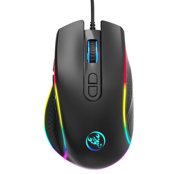 HXSJ A906 Wired Gaming Mouse RGB 800-12800DPI 8-key Macro Programming Ergonomics Gamer Mice for Desktop Computer Laptop PC Color Black