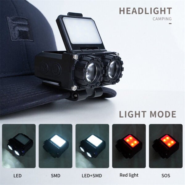 LED Sensor Headlamp Induction Hat Clip Cap Light Fishing Headlight USB Rechargeable Lights Adjustable Angle Camping Headlamp Color Black