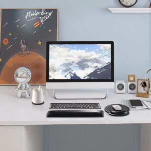 AtailorBird 4pcs Mouse Pad Set PU Leather Wrist Support Comfortable Keyboard Wrist Rest Durable 2 Pcs PU&Cork Coasters for Laptop Office Gaming Working Color Black