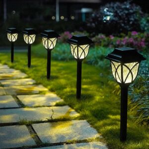 6 Pack Solar Pathway Bright Lights Outdoor Yard Lights Waterproof AUTO ON/Off Garden Lights for Landscape Driveway Light Color Warm Light