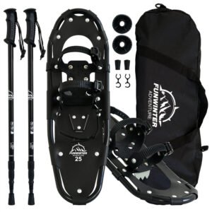 [EU Direct] Funwater 21"/25"/30" Snowshoes Light Weight with Carrying Tote Bag and Trekking Poles,Easy to Wear Aluminum Alloy Snowshoes  Anti Slip Adjustable Hiking Sneakers Snow Trekking Travel Types OPWSS0003